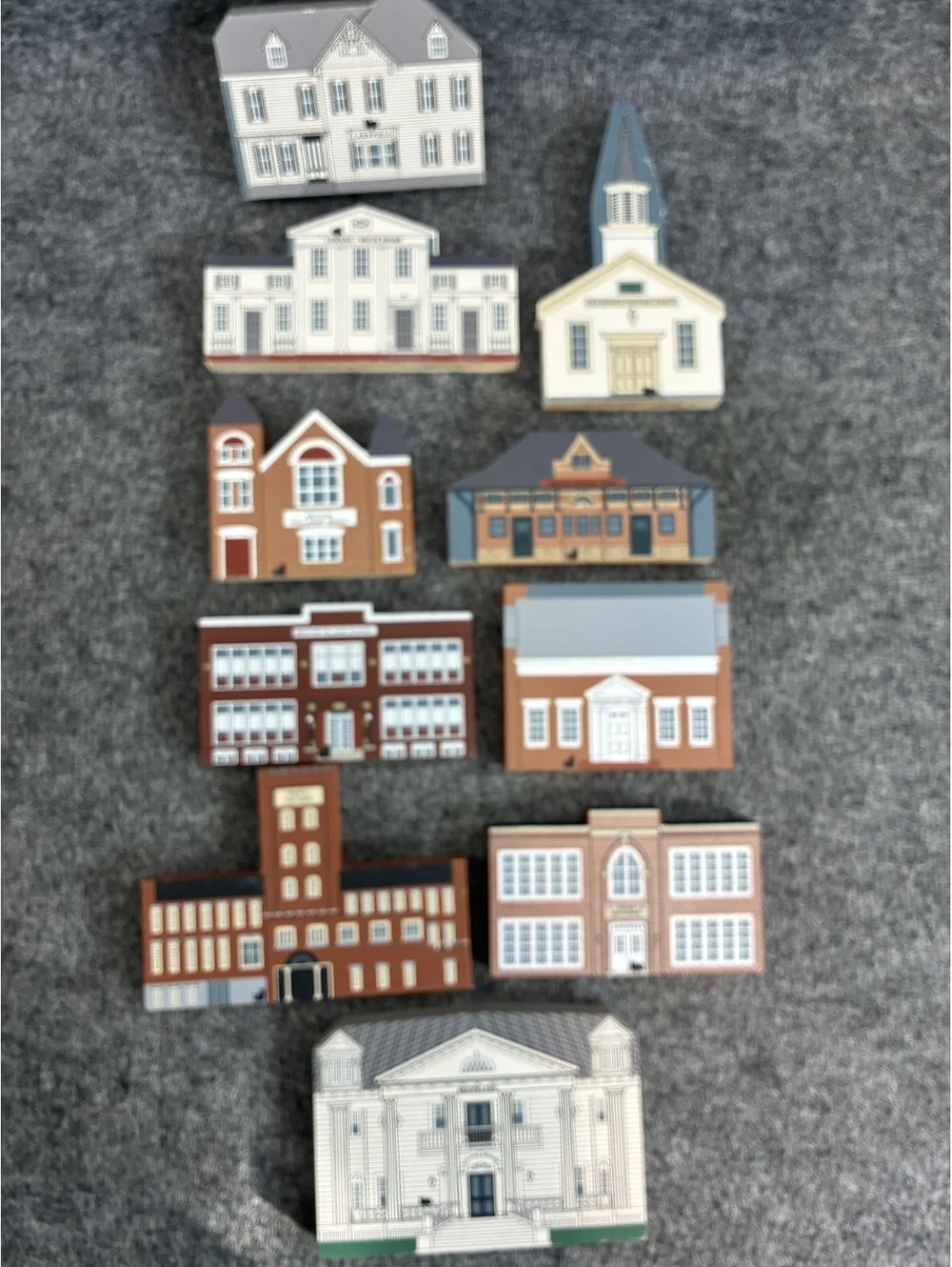 Set of Vintage Wooden Miniature Buildings Mentor OH Cats Meow 80s 90s